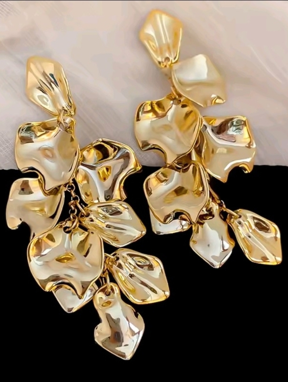 Sculpted Gold Cascade Earrings - Picture 2 of 4